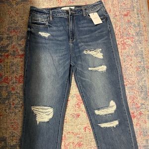 Hidden high rise straight crop boyfriend jeans